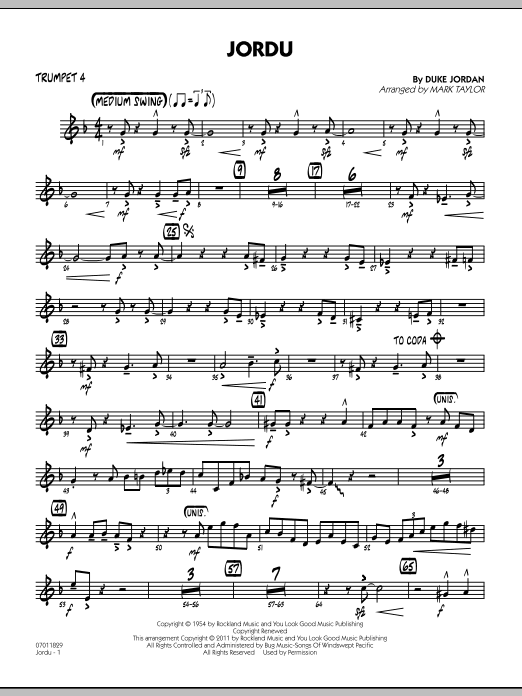 Download Mark Taylor Jordu - Trumpet 4 Sheet Music and learn how to play Jazz Ensemble PDF digital score in minutes