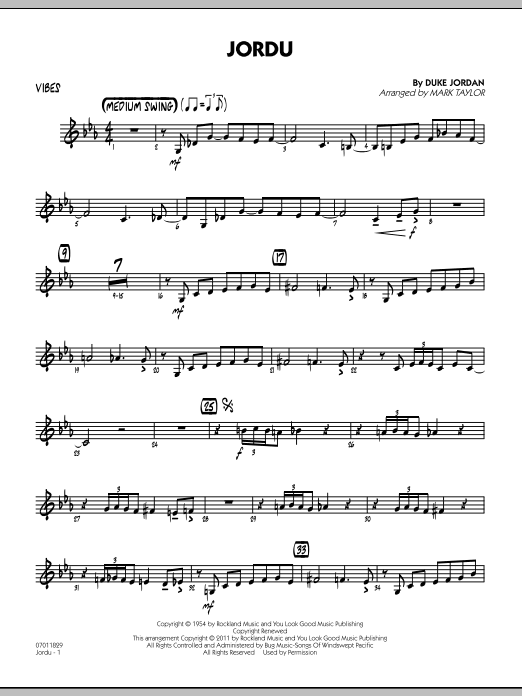 Download Mark Taylor Jordu - Vibes Sheet Music and learn how to play Jazz Ensemble PDF digital score in minutes