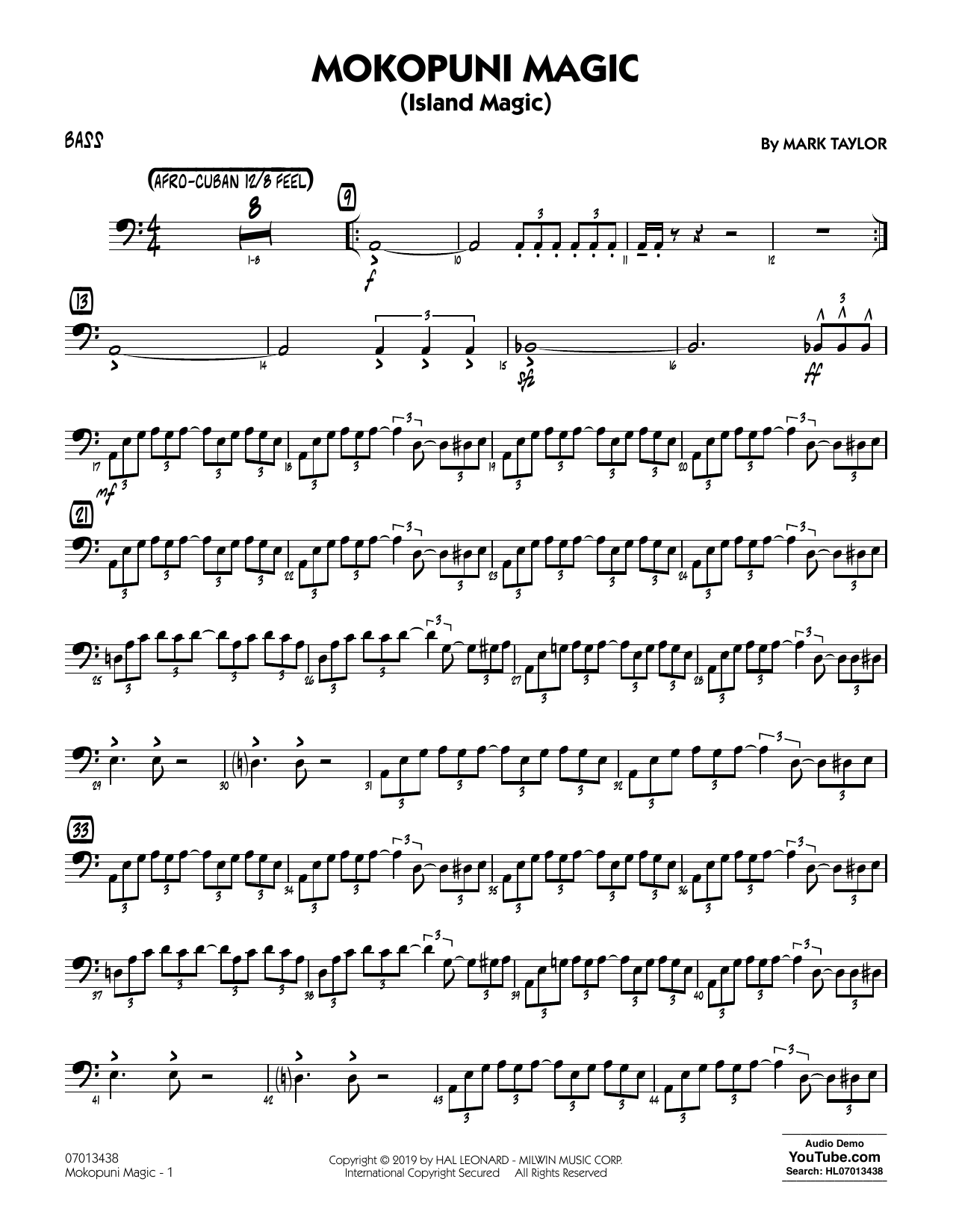 Download Mark Taylor Mokopuni Magic (Island Magic) - Bass Sheet Music and learn how to play Jazz Ensemble PDF digital score in minutes