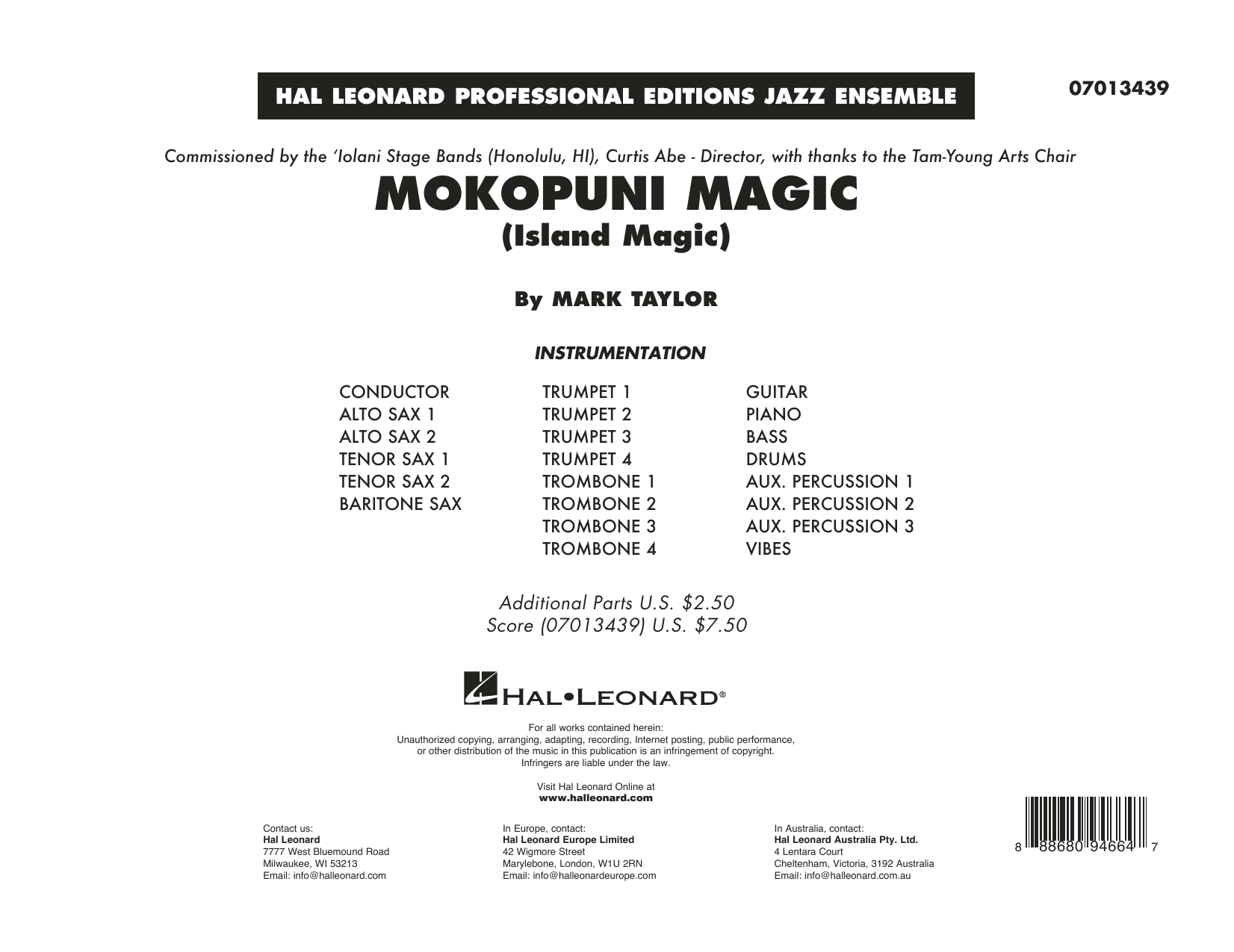 Download Mark Taylor Mokopuni Magic (Island Magic) - Conductor Score (Full Score) Sheet Music and learn how to play Jazz Ensemble PDF digital score in minutes