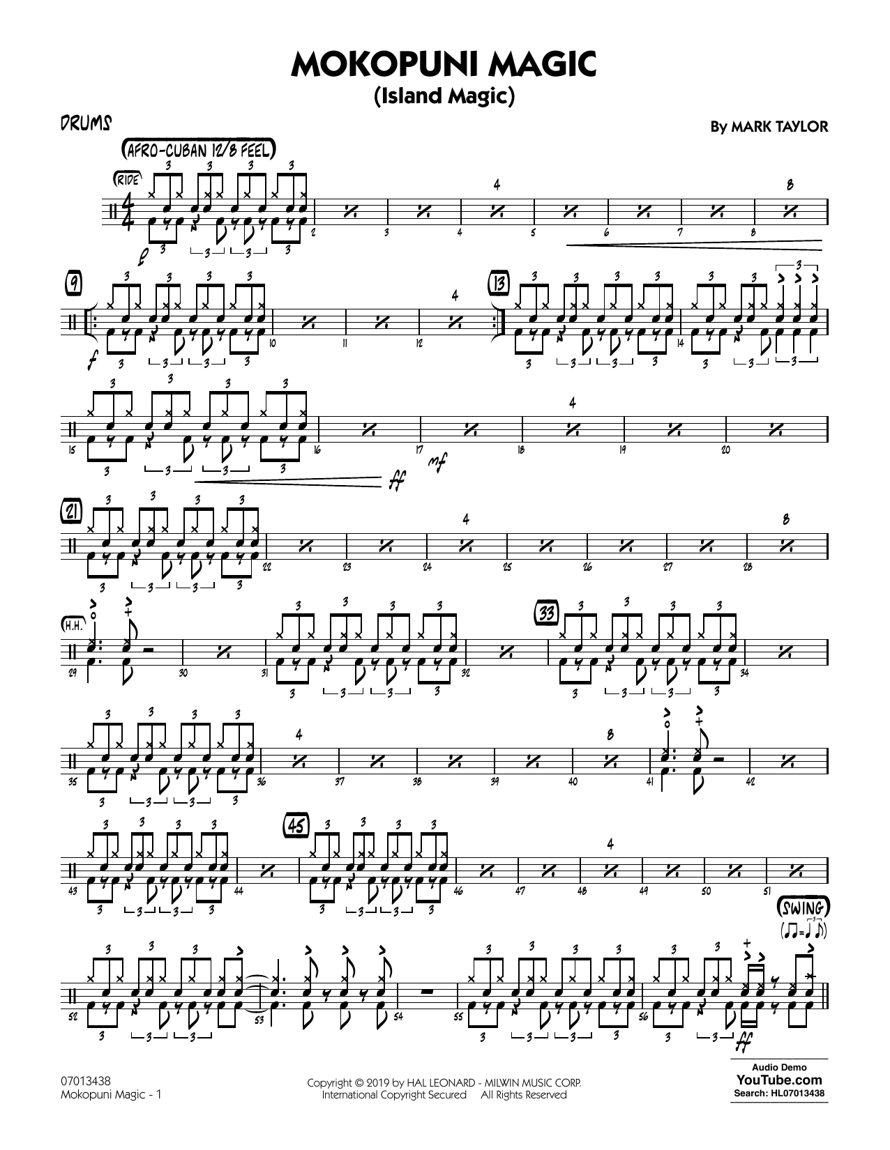 Download Mark Taylor Mokopuni Magic (Island Magic) - Drums Sheet Music and learn how to play Jazz Ensemble PDF digital score in minutes