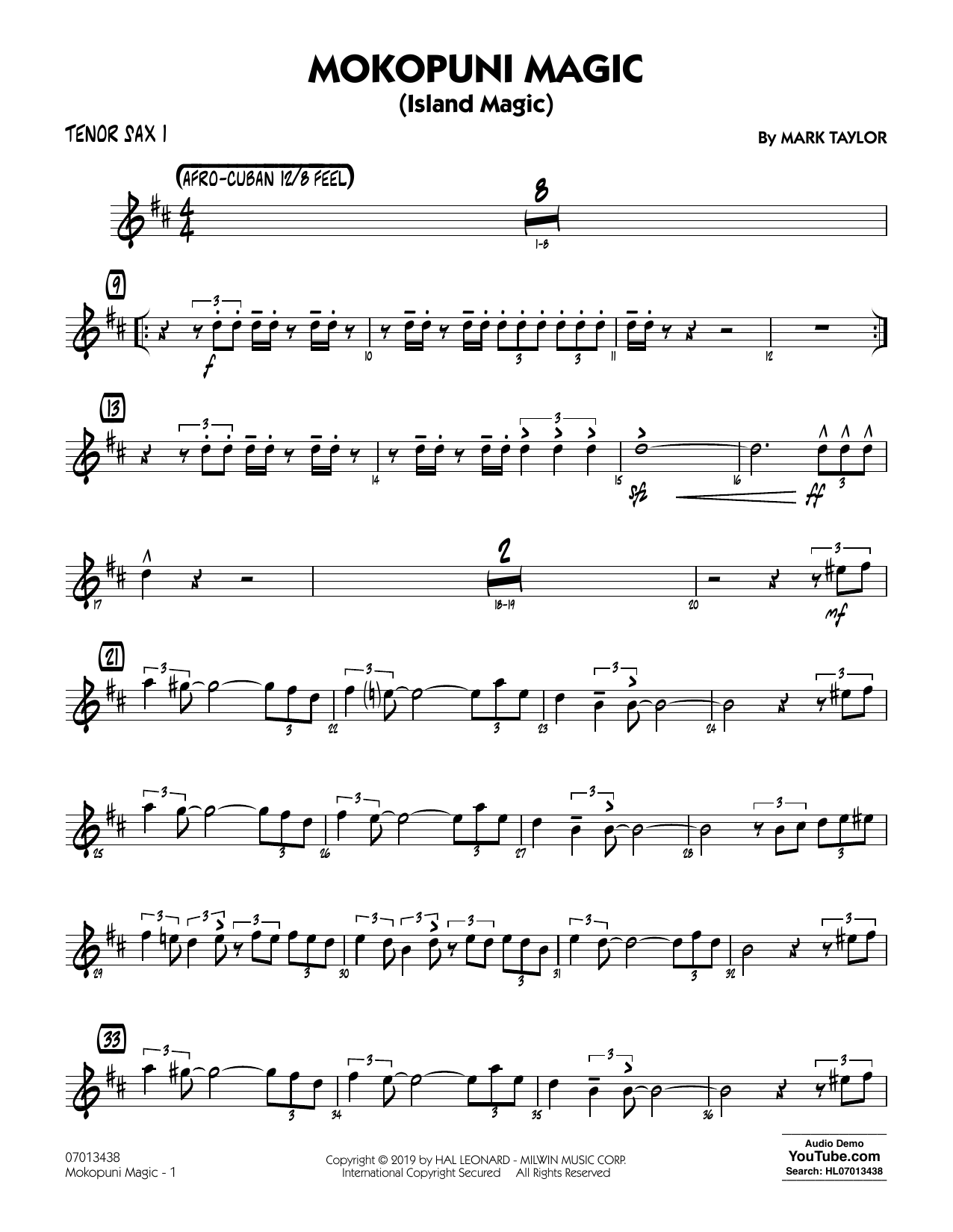 Download Mark Taylor Mokopuni Magic (Island Magic) - Tenor Sax 1 Sheet Music and learn how to play Jazz Ensemble PDF digital score in minutes