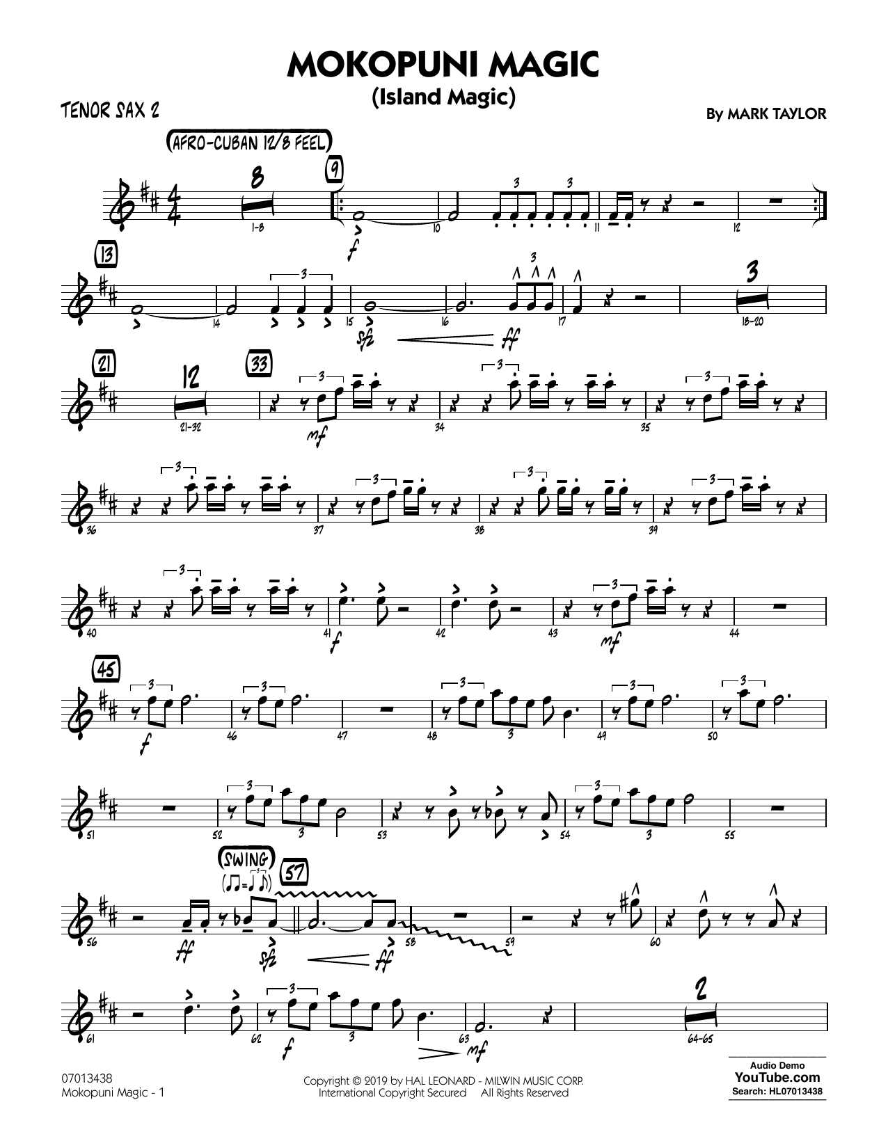 Download Mark Taylor Mokopuni Magic (Island Magic) - Tenor Sax 2 Sheet Music and learn how to play Jazz Ensemble PDF digital score in minutes