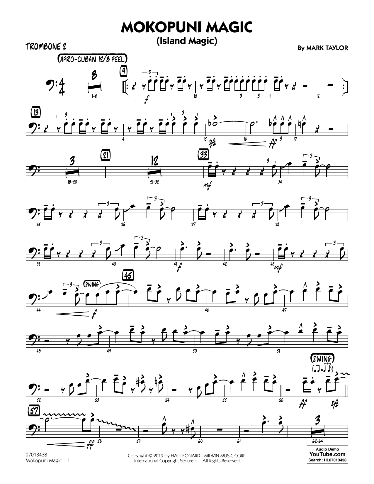 Download Mark Taylor Mokopuni Magic (Island Magic) - Trombone 2 Sheet Music and learn how to play Jazz Ensemble PDF digital score in minutes
