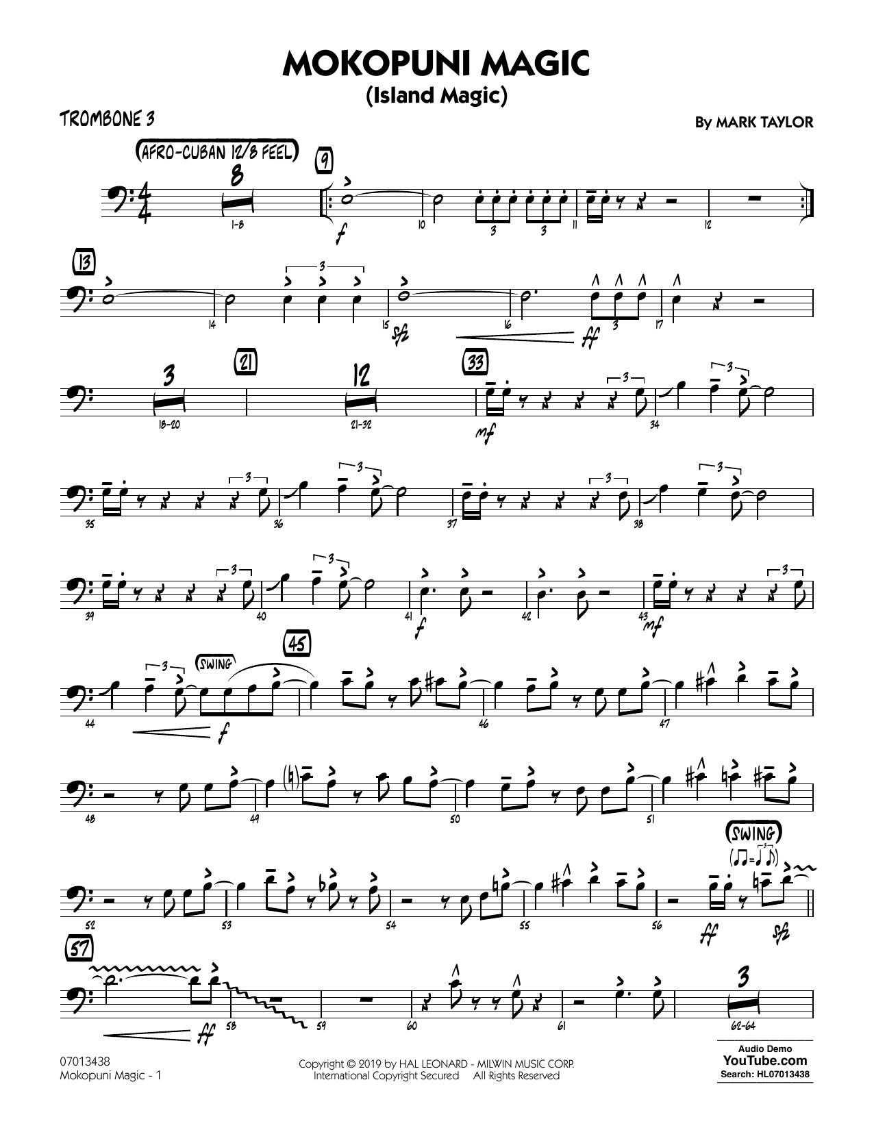 Download Mark Taylor Mokopuni Magic (Island Magic) - Trombone 3 Sheet Music and learn how to play Jazz Ensemble PDF digital score in minutes