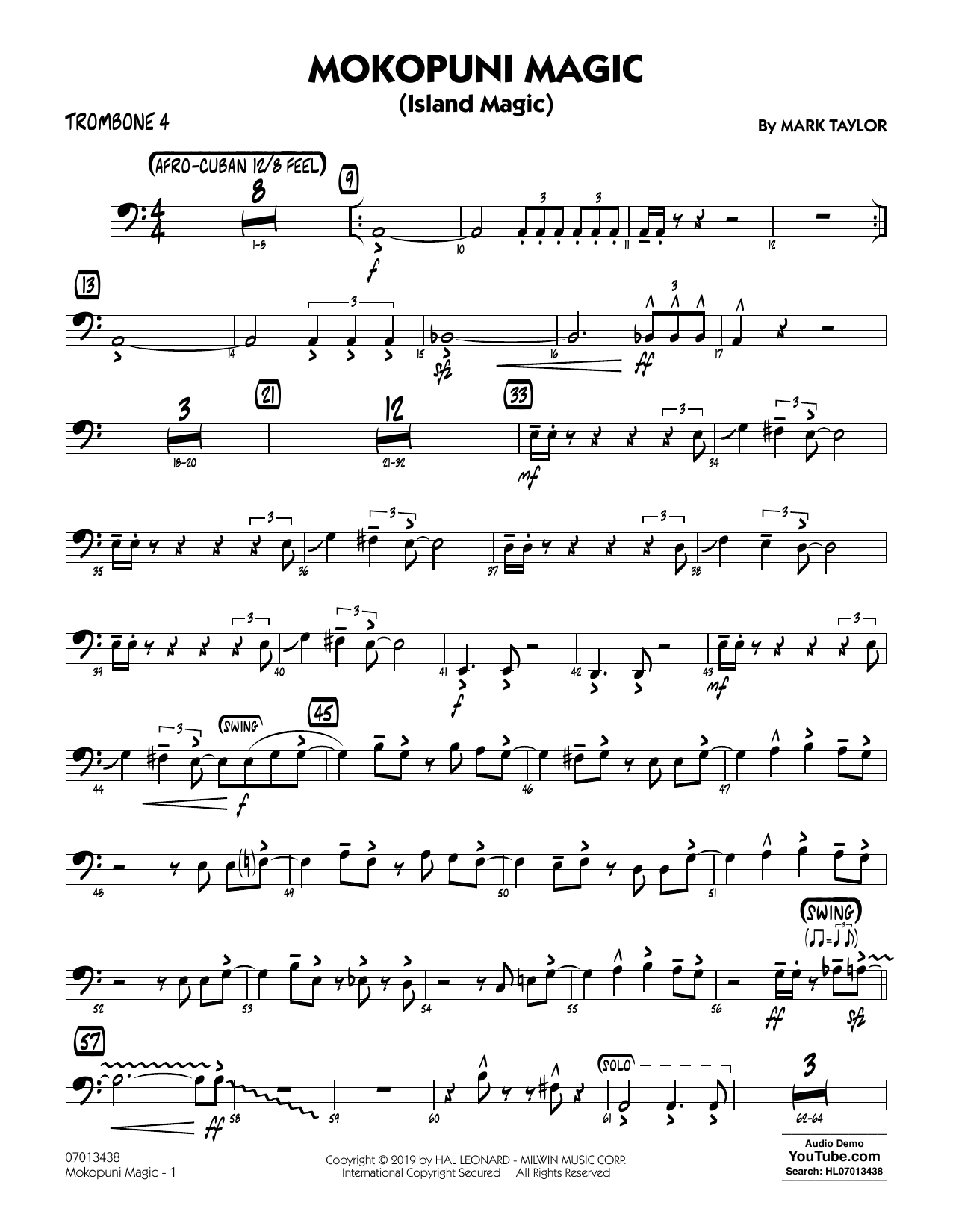 Download Mark Taylor Mokopuni Magic (Island Magic) - Trombone 4 Sheet Music and learn how to play Jazz Ensemble PDF digital score in minutes