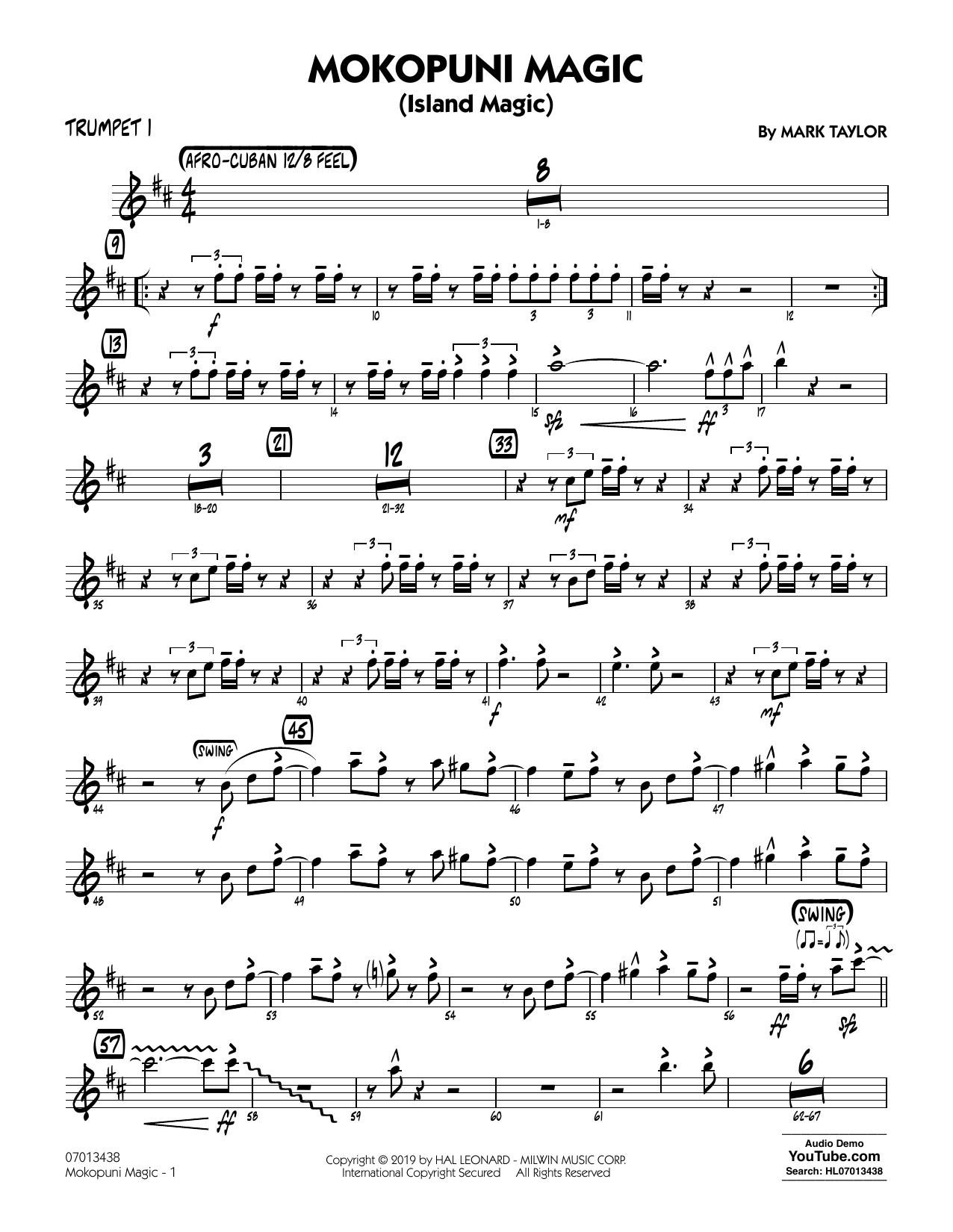 Download Mark Taylor Mokopuni Magic (Island Magic) - Trumpet 1 Sheet Music and learn how to play Jazz Ensemble PDF digital score in minutes