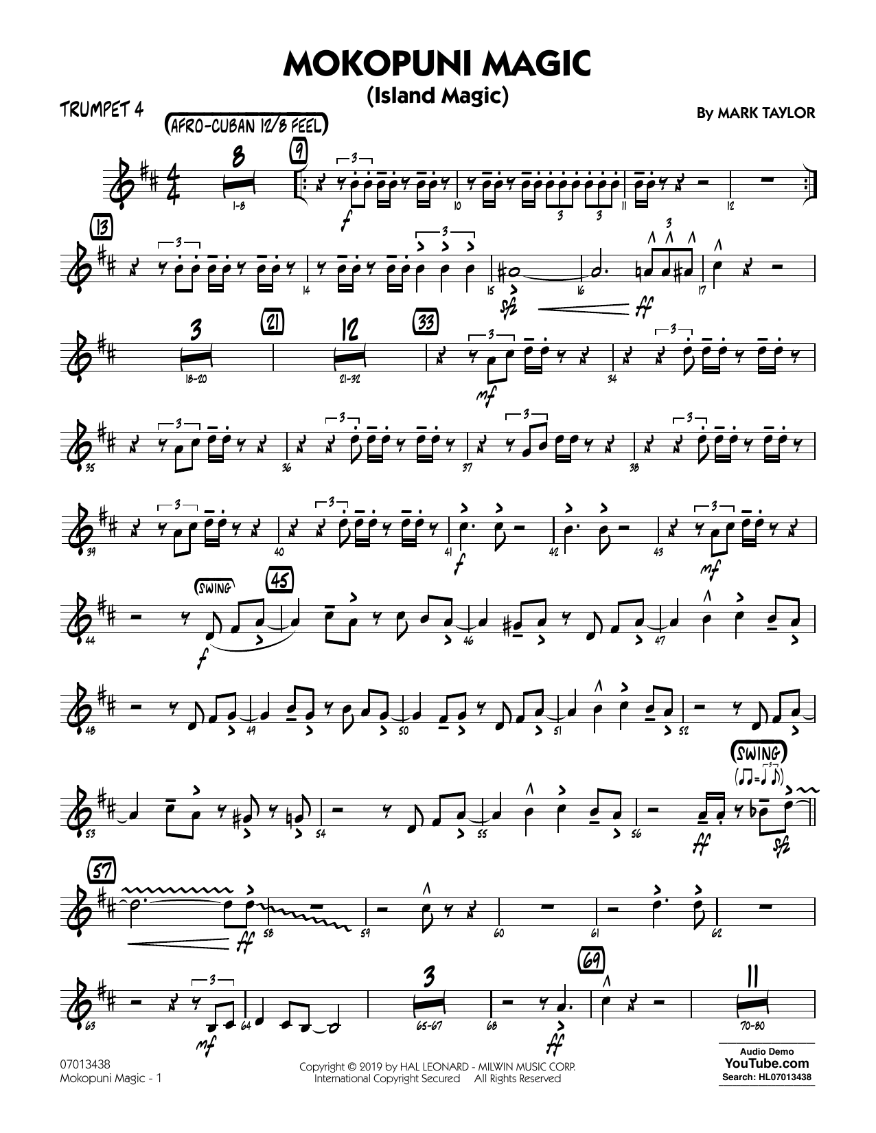 Download Mark Taylor Mokopuni Magic (Island Magic) - Trumpet 4 Sheet Music and learn how to play Jazz Ensemble PDF digital score in minutes