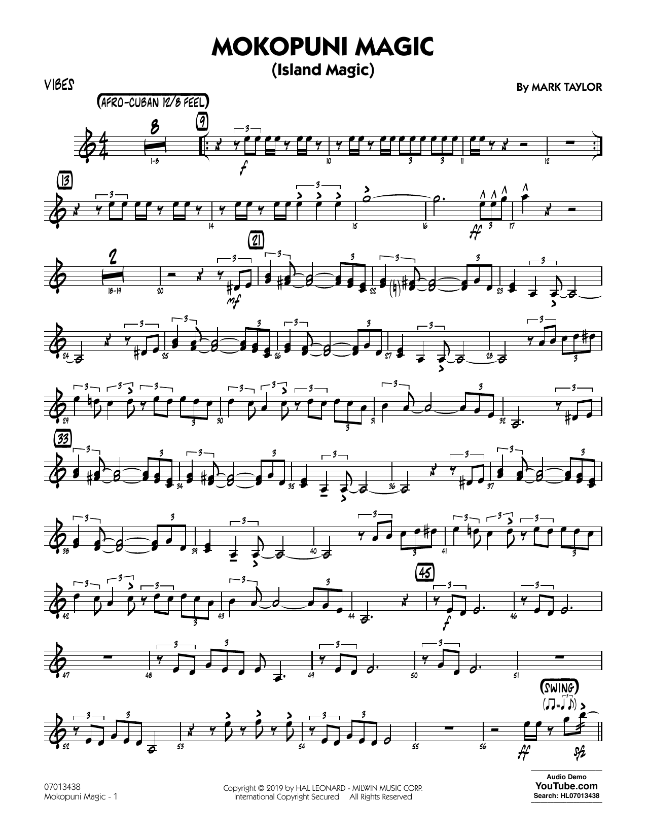 Download Mark Taylor Mokopuni Magic (Island Magic) - Vibes Sheet Music and learn how to play Jazz Ensemble PDF digital score in minutes