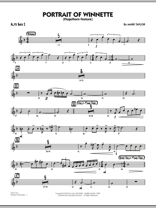 Download Mark Taylor Portrait Of Winnette - Alto Sax 2 Sheet Music and learn how to play Jazz Ensemble PDF digital score in minutes