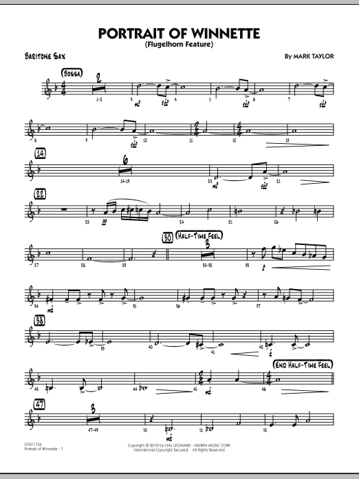 Download Mark Taylor Portrait Of Winnette - Baritone Sax Sheet Music and learn how to play Jazz Ensemble PDF digital score in minutes