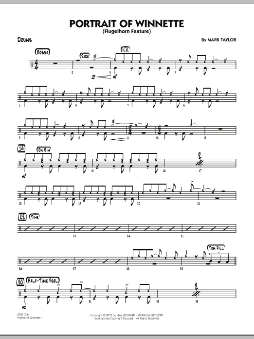 Download Mark Taylor Portrait Of Winnette - Drums Sheet Music and learn how to play Jazz Ensemble PDF digital score in minutes