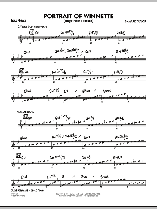 Download Mark Taylor Portrait Of Winnette - Solo Sheet Sheet Music and learn how to play Jazz Ensemble PDF digital score in minutes