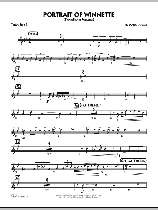 Download Mark Taylor Portrait Of Winnette - Tenor Sax 1 Sheet Music and learn how to play Jazz Ensemble PDF digital score in minutes