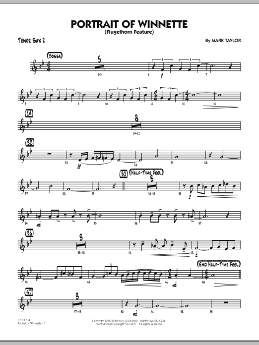 Download Mark Taylor Portrait Of Winnette - Tenor Sax 2 Sheet Music and learn how to play Jazz Ensemble PDF digital score in minutes