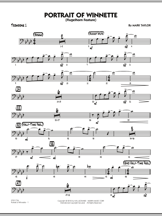 Download Mark Taylor Portrait Of Winnette - Trombone 1 Sheet Music and learn how to play Jazz Ensemble PDF digital score in minutes