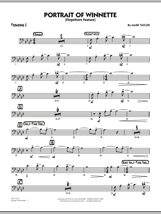 Download Mark Taylor Portrait Of Winnette - Trombone 2 Sheet Music and learn how to play Jazz Ensemble PDF digital score in minutes