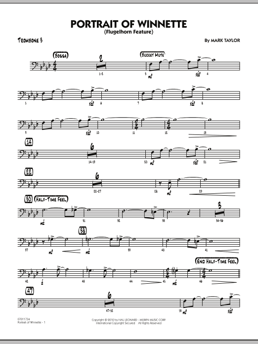 Download Mark Taylor Portrait Of Winnette - Trombone 3 Sheet Music and learn how to play Jazz Ensemble PDF digital score in minutes