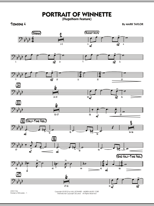 Download Mark Taylor Portrait Of Winnette - Trombone 4 Sheet Music and learn how to play Jazz Ensemble PDF digital score in minutes