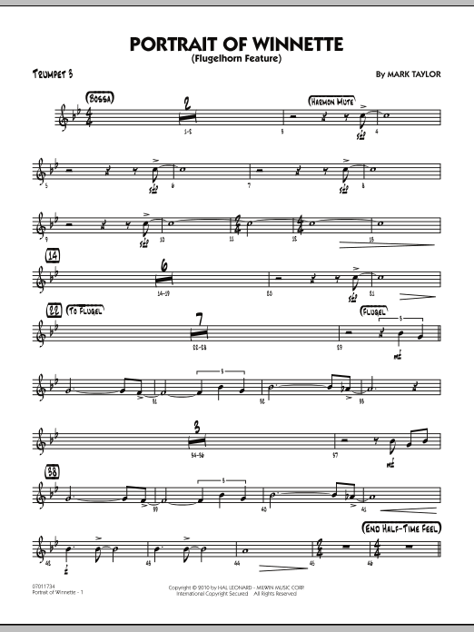 Download Mark Taylor Portrait Of Winnette - Trumpet 3 Sheet Music and learn how to play Jazz Ensemble PDF digital score in minutes