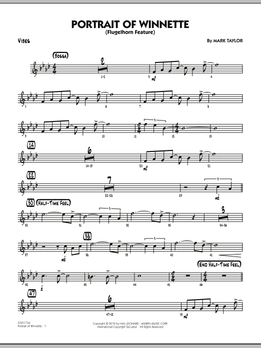 Download Mark Taylor Portrait Of Winnette - Vibes Sheet Music and learn how to play Jazz Ensemble PDF digital score in minutes