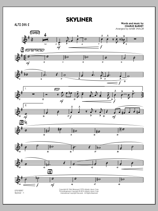 Download Mark Taylor Skyliner - Alto Sax 2 Sheet Music and learn how to play Jazz Ensemble PDF digital score in minutes