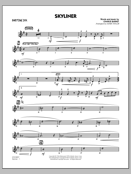 Download Mark Taylor Skyliner - Baritone Sax Sheet Music and learn how to play Jazz Ensemble PDF digital score in minutes