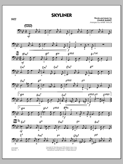 Download Mark Taylor Skyliner - Bass Sheet Music and learn how to play Jazz Ensemble PDF digital score in minutes