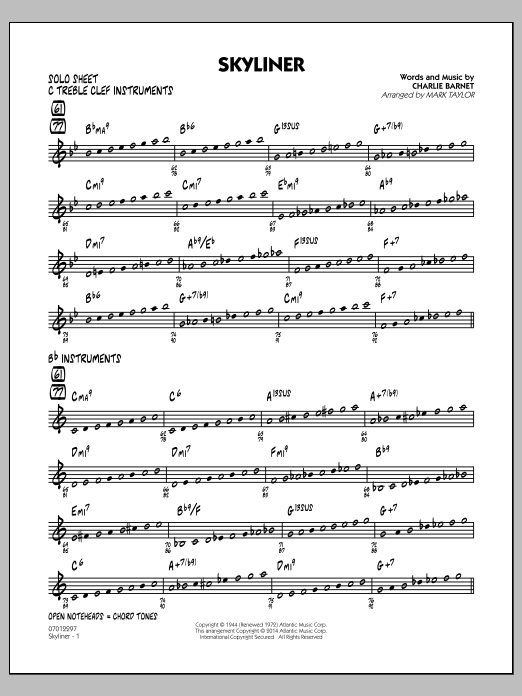 Download Mark Taylor Skyliner - Solo Sheet Sheet Music and learn how to play Jazz Ensemble PDF digital score in minutes
