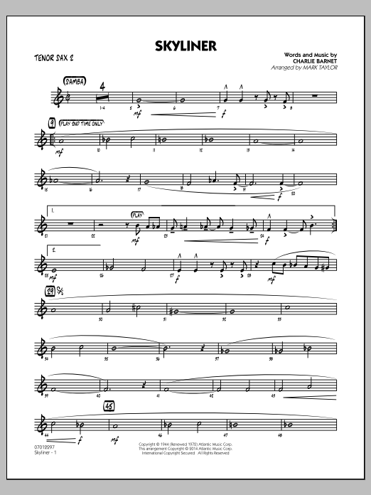 Download Mark Taylor Skyliner - Tenor Sax 2 Sheet Music and learn how to play Jazz Ensemble PDF digital score in minutes