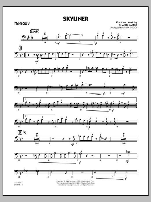 Download Mark Taylor Skyliner - Trombone 3 Sheet Music and learn how to play Jazz Ensemble PDF digital score in minutes