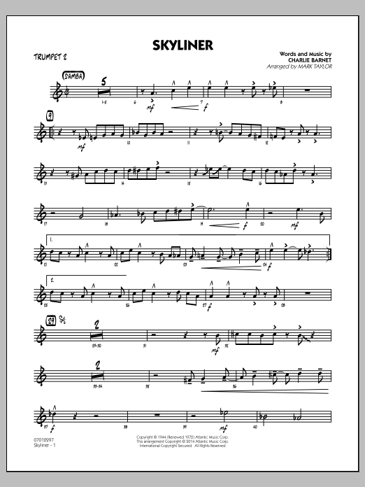 Download Mark Taylor Skyliner - Trumpet 2 Sheet Music and learn how to play Jazz Ensemble PDF digital score in minutes