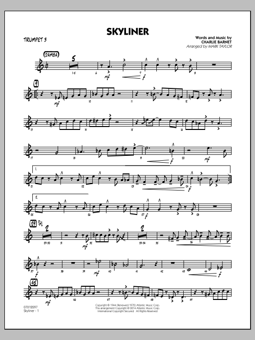 Download Mark Taylor Skyliner - Trumpet 3 Sheet Music and learn how to play Jazz Ensemble PDF digital score in minutes