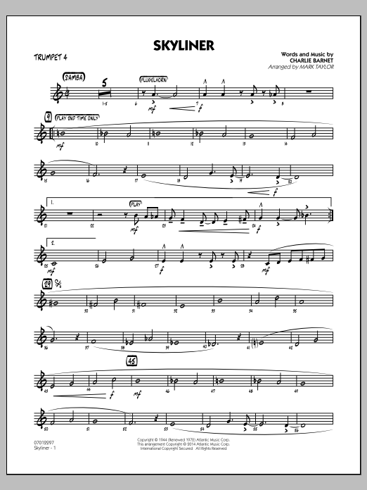Download Mark Taylor Skyliner - Trumpet 4 Sheet Music and learn how to play Jazz Ensemble PDF digital score in minutes