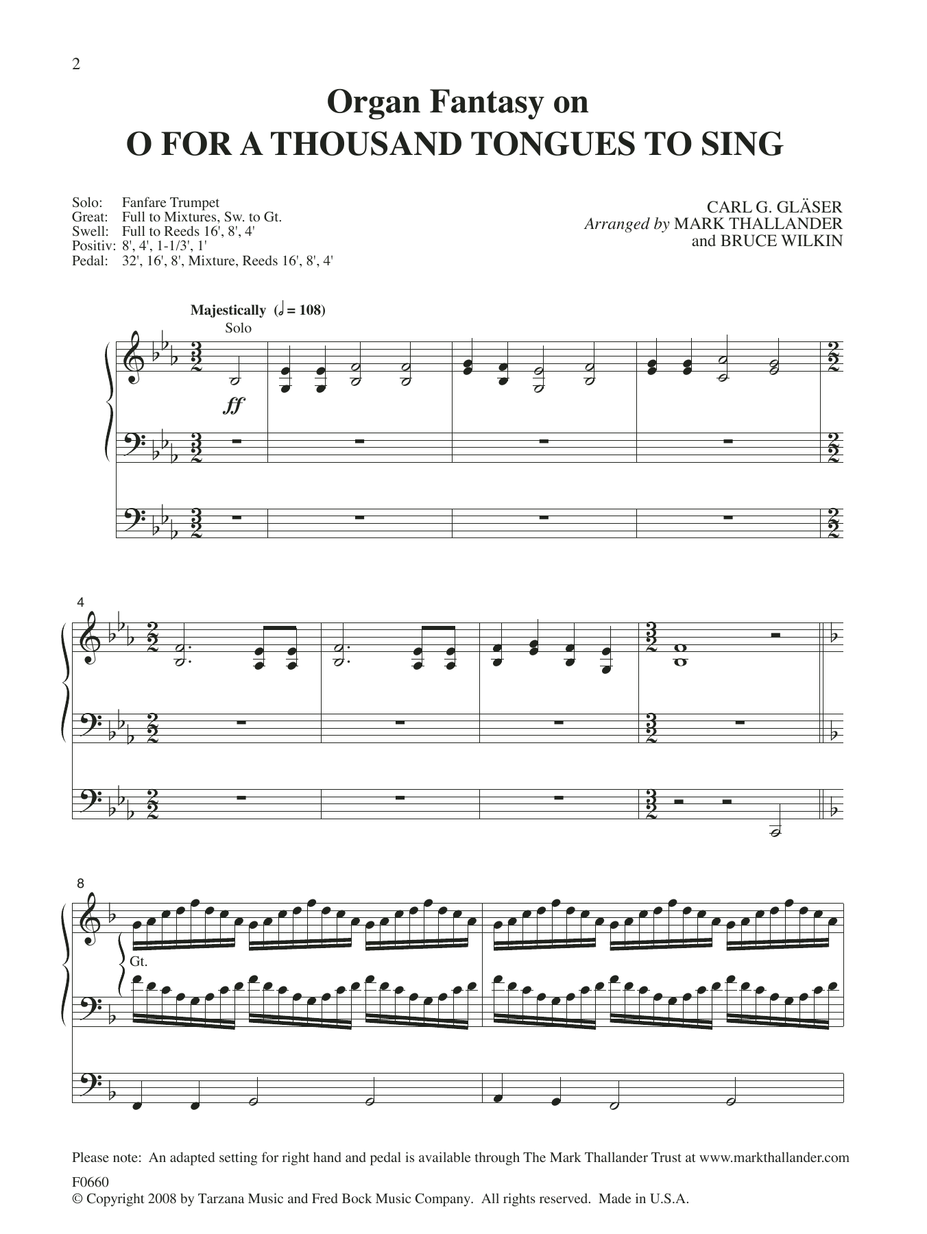 Download Mark Thallander and Bruce Wilkin Organ Fantasia on O For A Thousand Tongues to Sing Sheet Music and learn how to play Organ PDF digital score in minutes