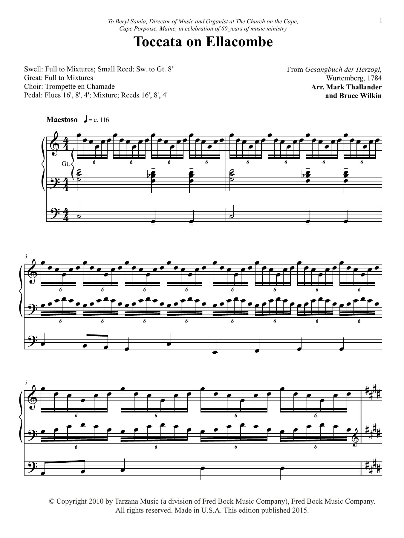 Download Mark Thallander and Bruce Wilkin Toccata on Ellacombe Sheet Music and learn how to play Organ PDF digital score in minutes