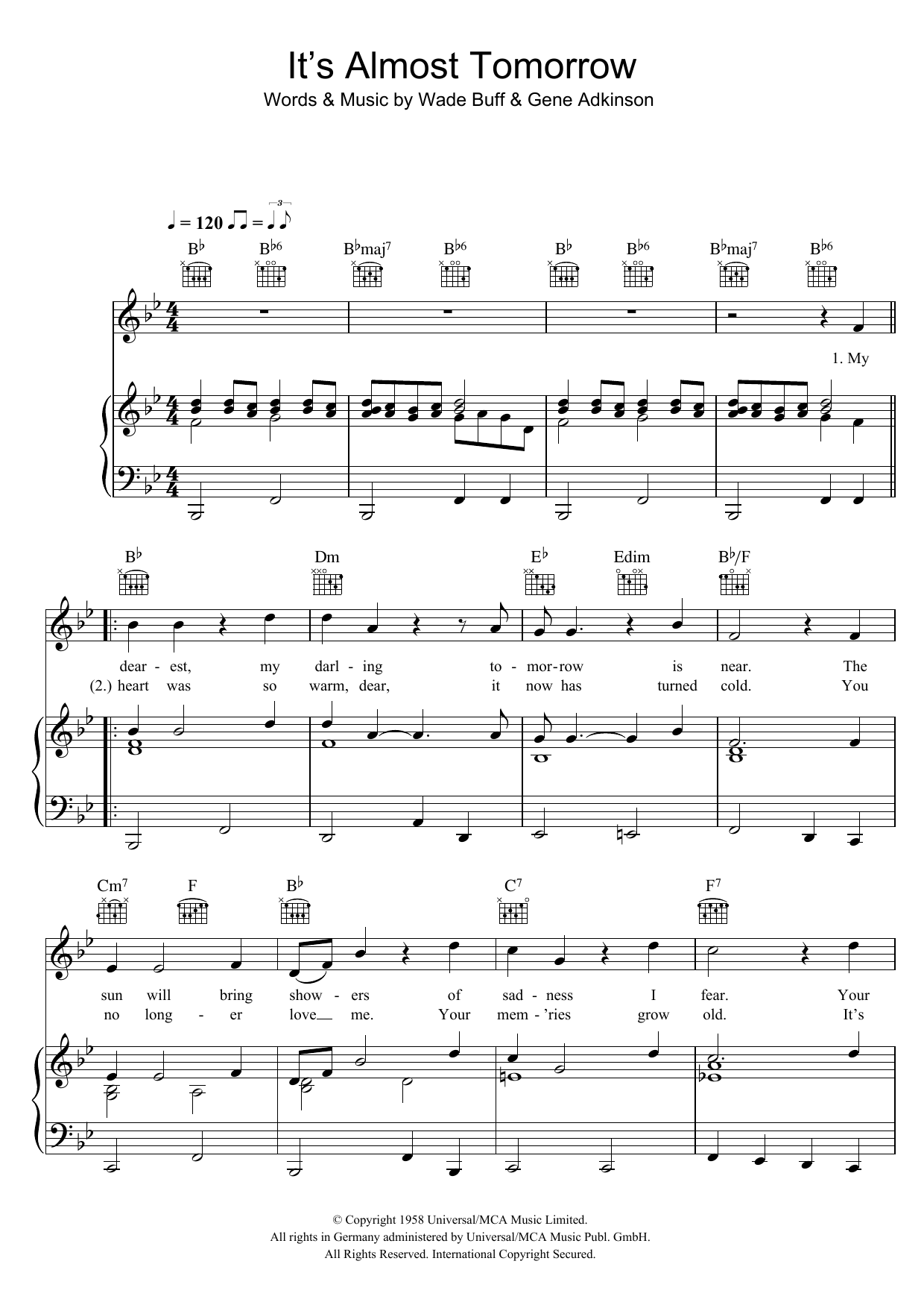 Download Mark Wynter It's Almost Tomorrow Sheet Music and learn how to play Piano, Vocal & Guitar (Right-Hand Melody) PDF digital score in minutes