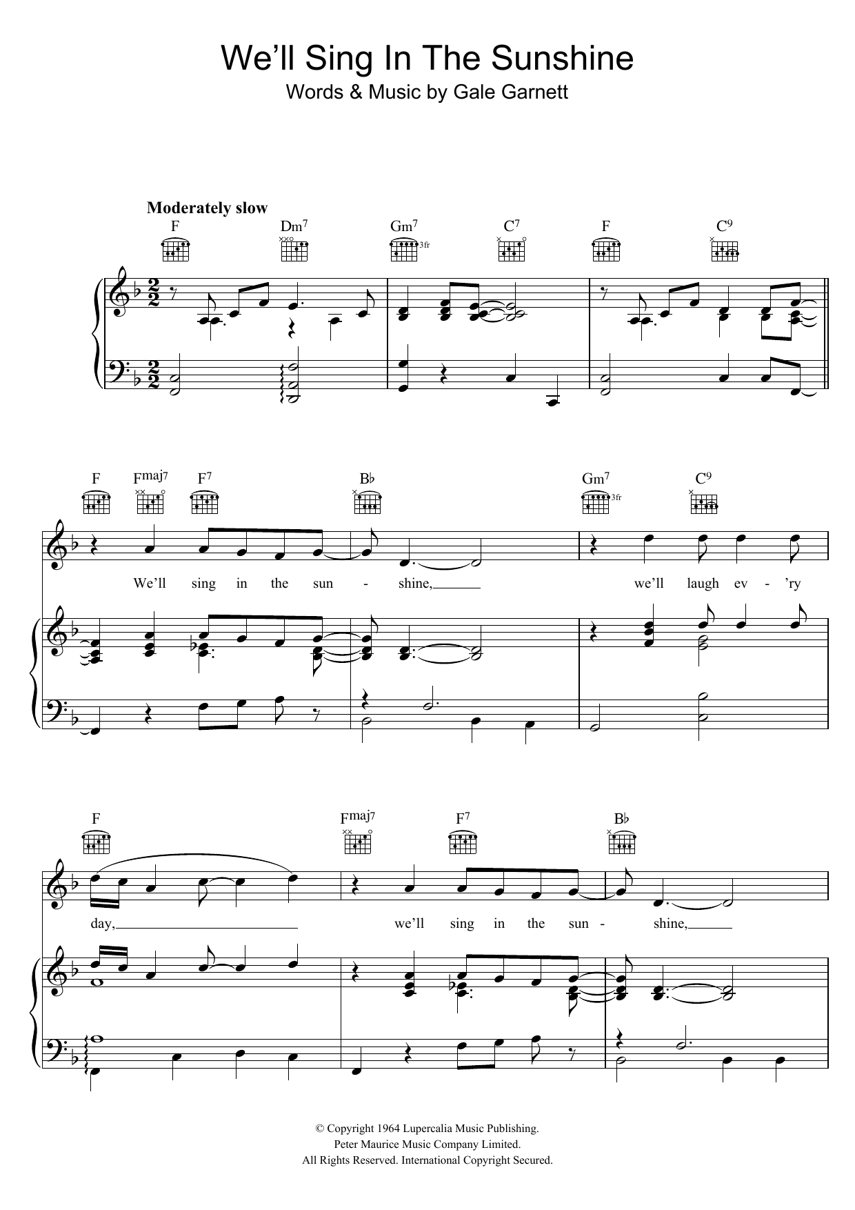 Download Mark Wynter We'll Sing In The Sunshine Sheet Music and learn how to play Piano, Vocal & Guitar (Right-Hand Melody) PDF digital score in minutes