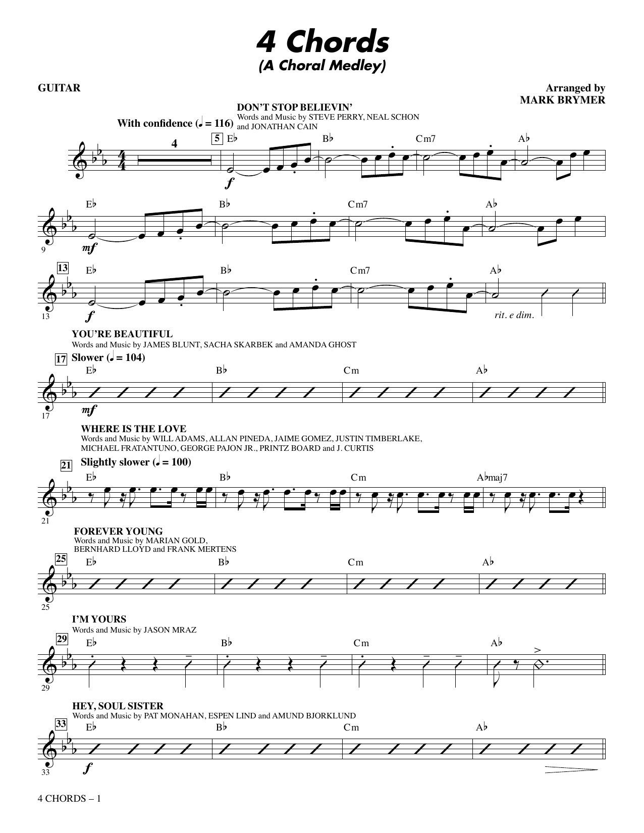 Mark Brymer 4 Chords A Choral Medley Guitar Sheet Music Notes Download Printable Pdf 