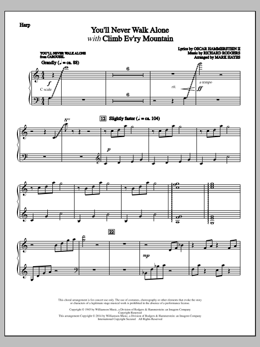 Mark Hayes You Ll Never Walk Alone With Climb Every Mountain Harp Sheet Music Notes Download Printable Pdf Score