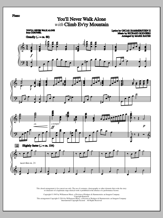Mark Hayes You Ll Never Walk Alone With Climb Every Mountain Piano Sheet Music Notes Download Printable Pdf Score