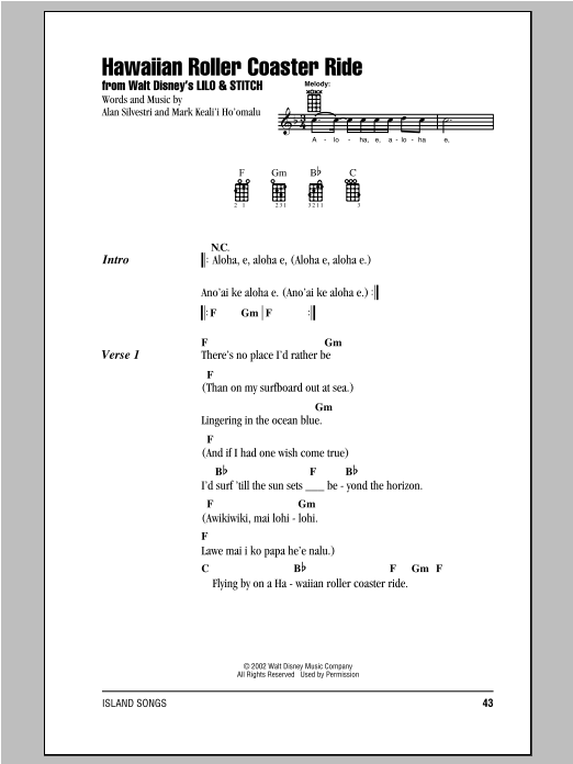 Mark Keali I Ho Omalu Hawaiian Roller Coaster Ride Sheet Music Notes Download Printable Pdf Score