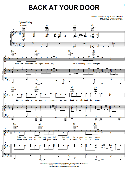 Download Maroon 5 Back At Your Door Sheet Music and learn how to play Guitar Tab PDF digital score in minutes