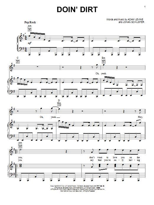 Download Maroon 5 Doin' Dirt Sheet Music and learn how to play Piano, Vocal & Guitar (Right-Hand Melody) PDF digital score in minutes