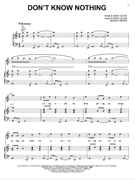 Download Maroon 5 Don't Know Nothing Sheet Music and learn how to play Piano, Vocal & Guitar (Right-Hand Melody) PDF digital score in minutes