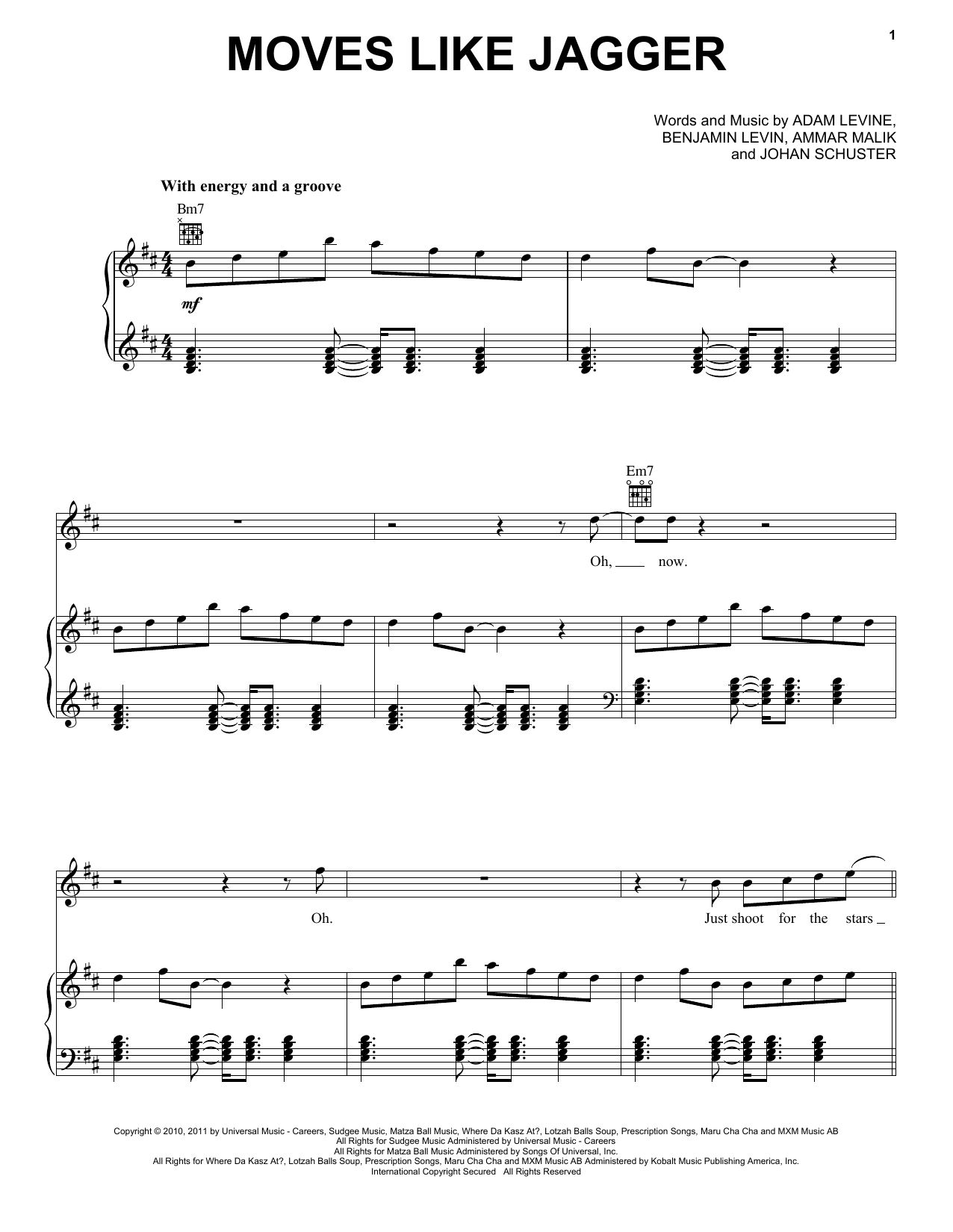 Download Maroon 5 Moves Like Jagger (feat. Christina Aguilera) Sheet Music and learn how to play Piano, Vocal & Guitar (Right-Hand Melody) PDF digital score in minutes