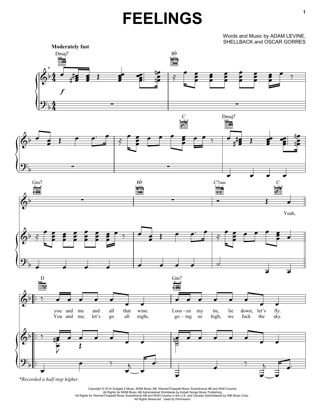 Download Maroon 5 Feelings Sheet Music and learn how to play Piano, Vocal & Guitar (Right-Hand Melody) PDF digital score in minutes