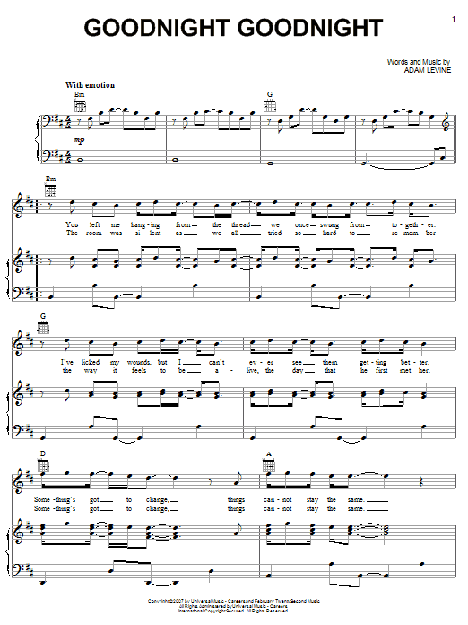 Download Maroon 5 Goodnight Goodnight Sheet Music and learn how to play Guitar Tab PDF digital score in minutes