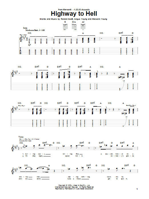 Download Maroon 5 Highway To Hell Sheet Music and learn how to play Guitar Tab PDF digital score in minutes
