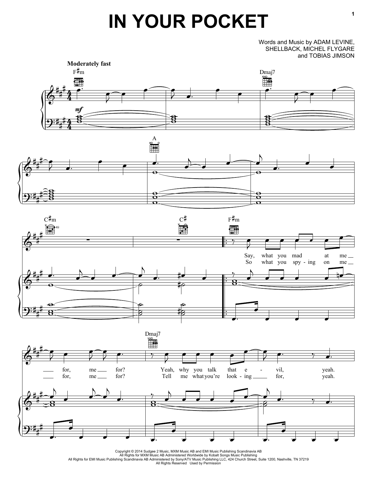 Download Maroon 5 In Your Pocket Sheet Music and learn how to play Piano, Vocal & Guitar (Right-Hand Melody) PDF digital score in minutes